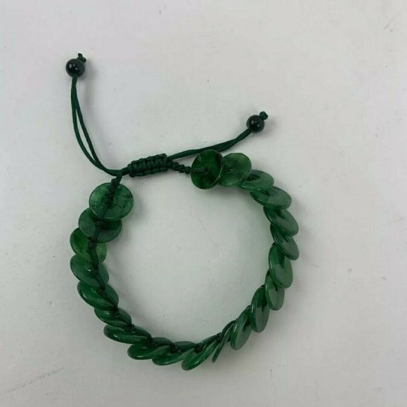 Green Agate Bi Pi Round Disc Shamballa Bracelet - Picture 3 of 4